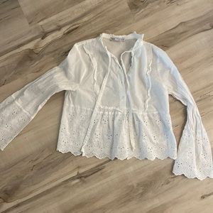 ZARA - Bell sleeve poplin embroidered shirt